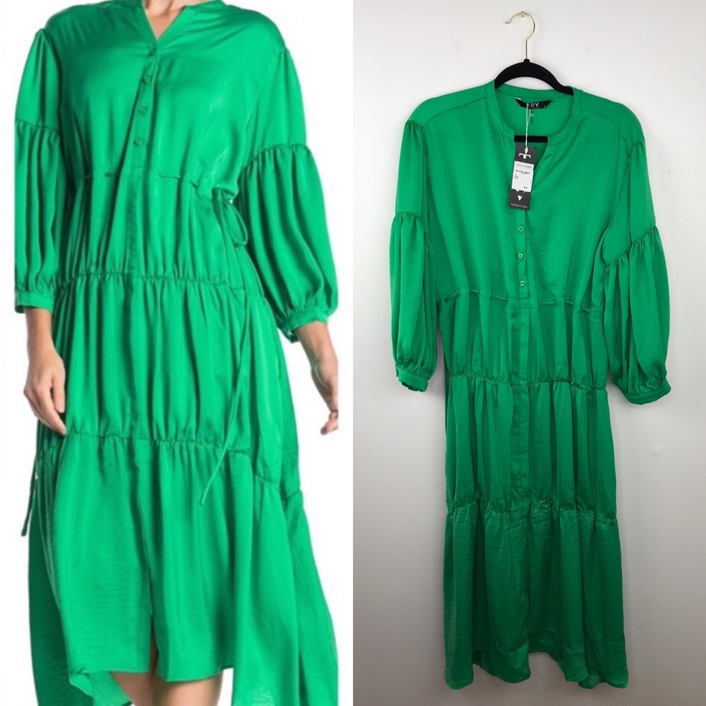 TOV Holy - Kelly Green Tiered Midi Dress